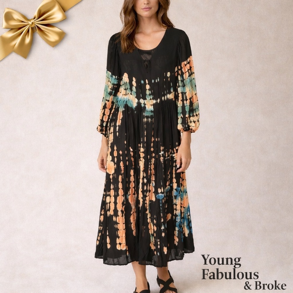 YOUNG FABULOUS & BROKE Dawn Maxi Tiered 3/4 Maxi Loose Flowing Bohemian …